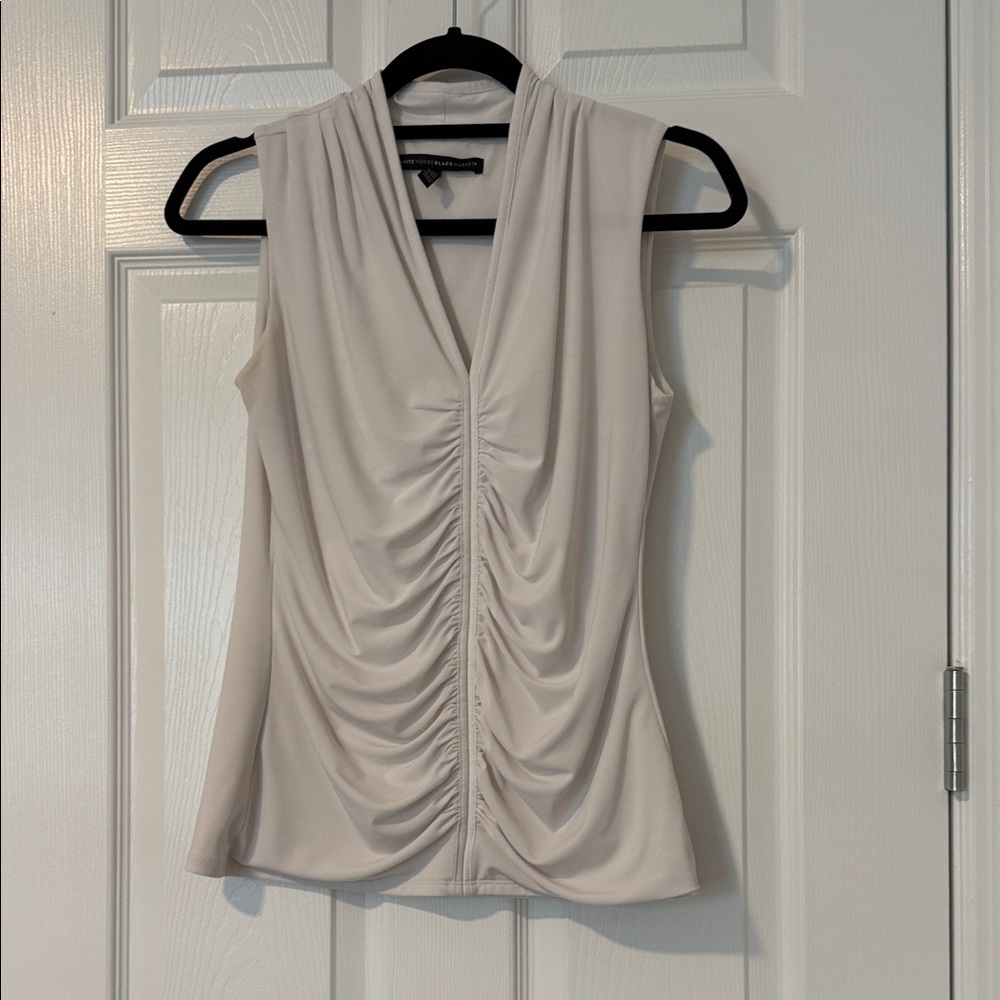 White House Black Market White Sleeveless Ruched Top